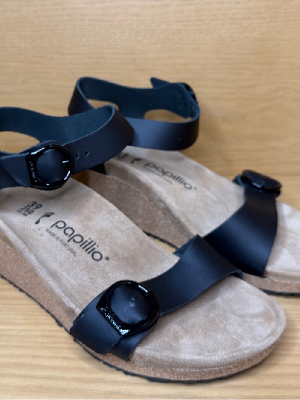 BIRKENSTOCK Papillio Soley Ring-Buckle Wedge Sandals Black. US 8 , EU 39. New - Picture 3 of 7